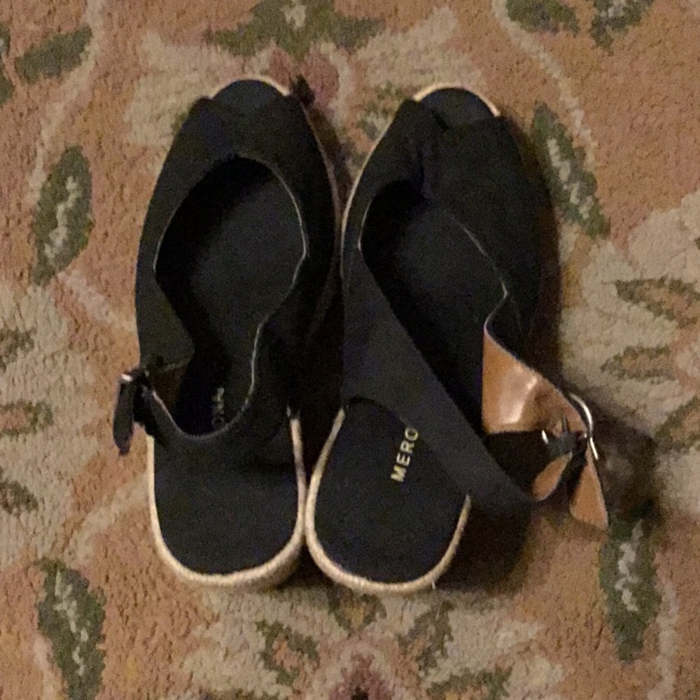 Merona Espadrilles black wedges sandals peep toe